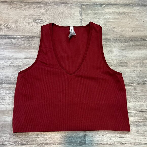 Set of 3! Athleta Aurora Seamless Crop Rib Tanks - Red, Wine, Lavender - Large - Picture 3 of 13
